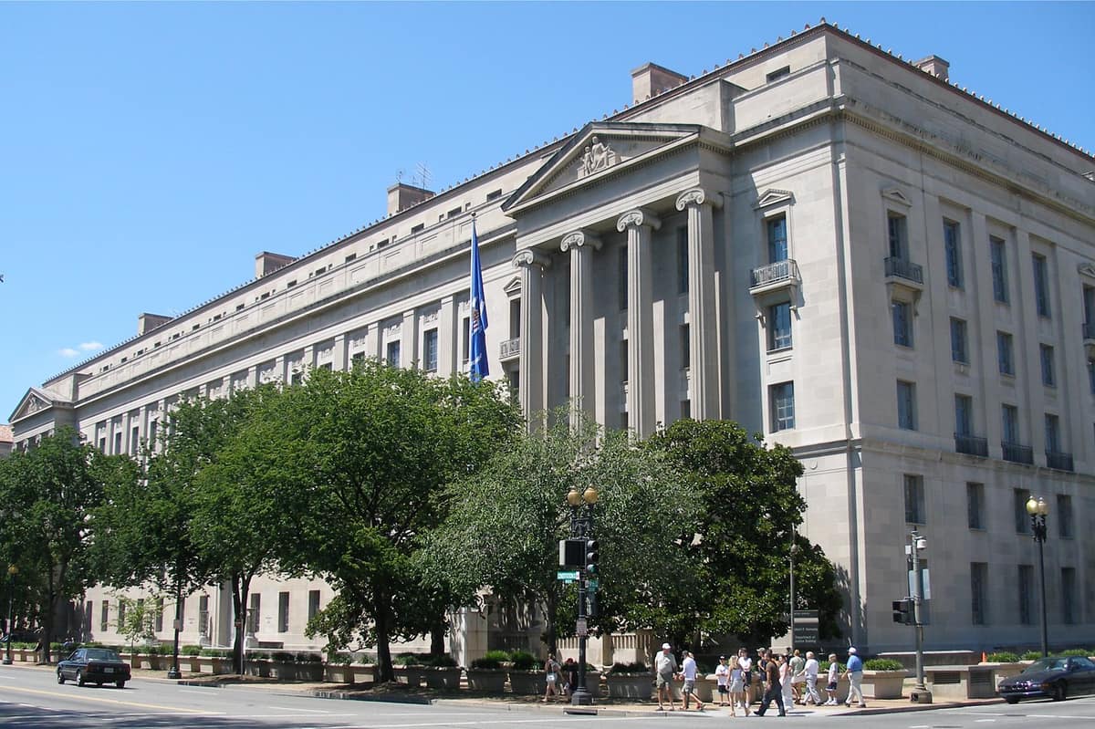 Exterior of the Robert F. Kennedy Department of Justice Building in Washington, D.C.